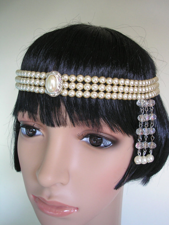 Wedding - Gatsby Headpiece, Pearl Headband, Art Deco Forehead Band, Pearl Headdress, Gatsby Bridal Jewelry, Head Chain, 1920s Flapper, Gatsby Wedding