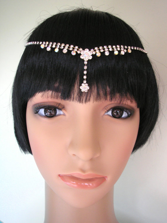 Свадьба - 1920s Bridal Headband Art Deco Headpiece Great Gatsby Crystal Tikka Upcycled Vintage Diamante Hairband Flapper Jewelry Wedding Accessories