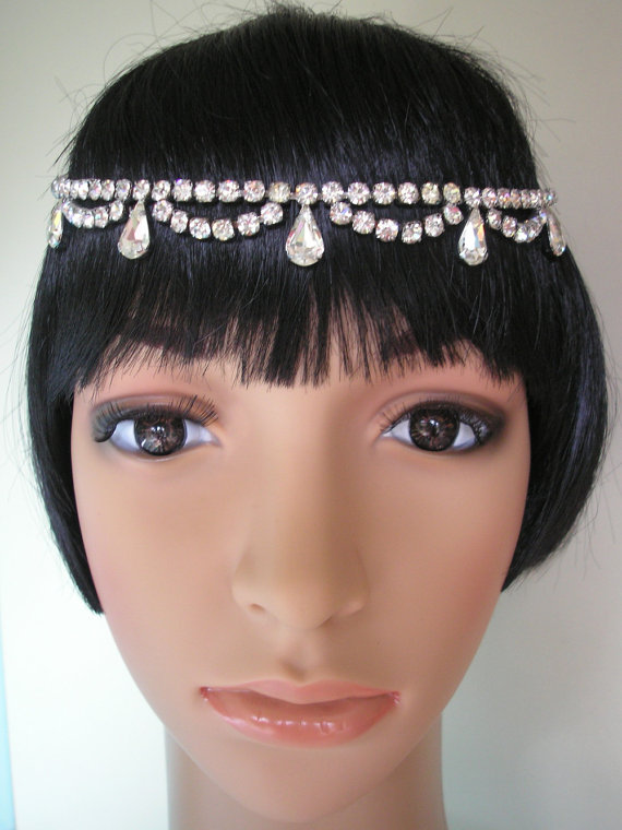 زفاف - Rhinestone Headpiece Art Deco Headpiece Great Gatsby Crystal Headband Tikka Upcycled Vintage Diamante Hairband Wedding