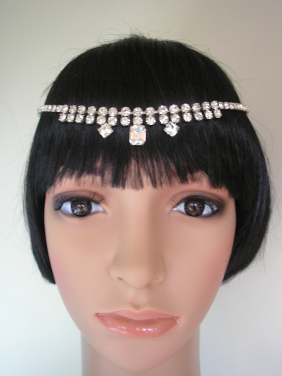 Wedding - Bridal Headband Art Deco Great Gatsby Bridal Hair Accessories Rhinestone Tikka 1920s Wedding Headpiece Vintage Roaring 20s Diamante Hairband