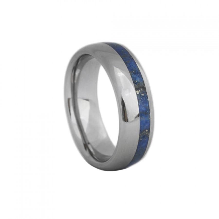 Hochzeit - Lapis Ring Lapis Lazuli offset on a Titanium Ring Engraving is available