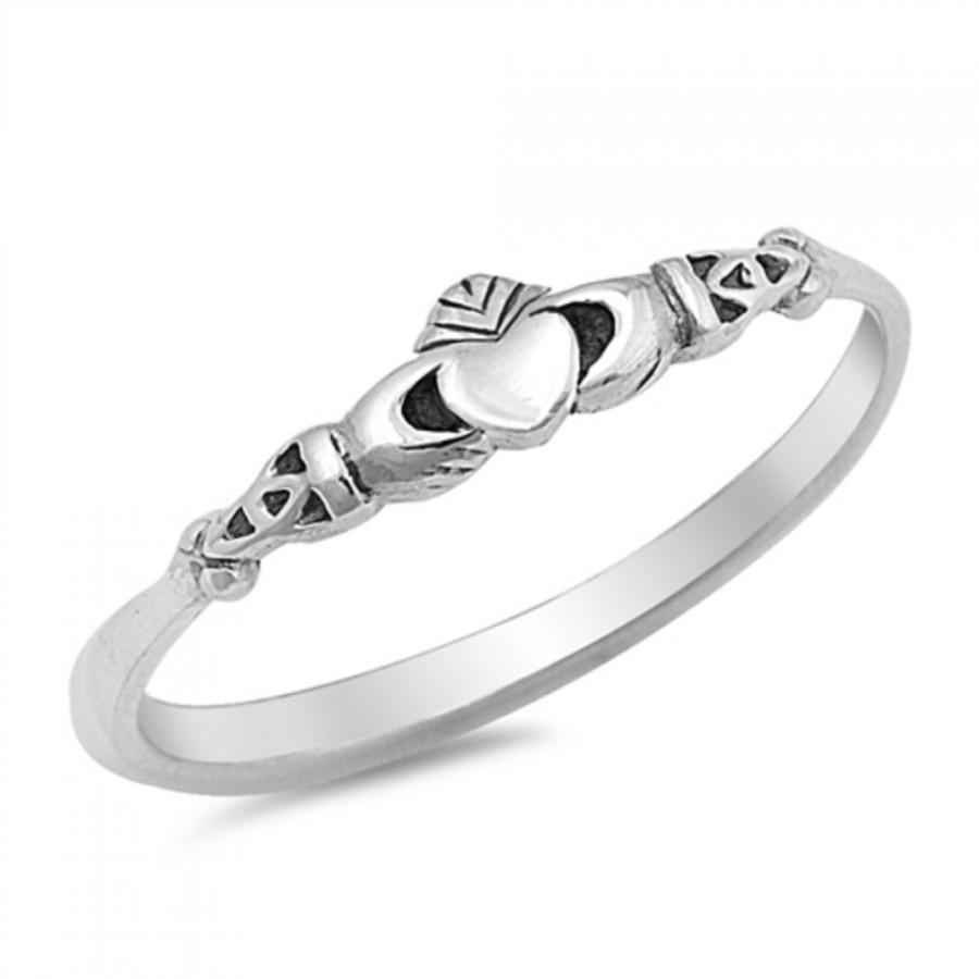 زفاف - Petite Dainty Claddagh Ring Solid 925 Sterling Silver Heart Claddagh Ring Plain Simple Claddagh Promise Fidelity Wedding Engagement Ring