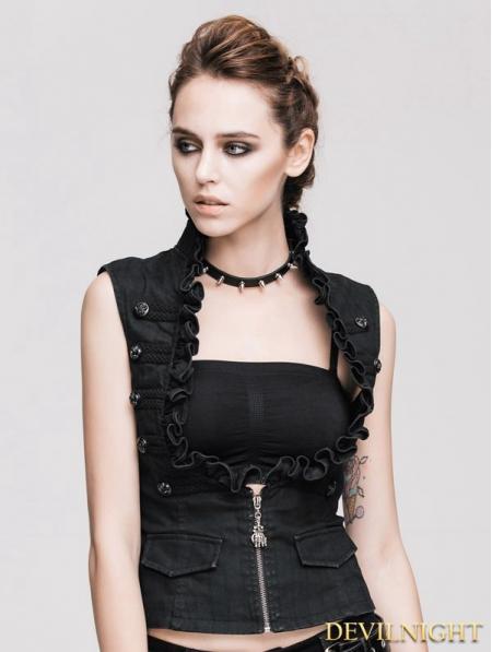 زفاف - Black Strips Thoracotomy Gothic Waistcoat for Women