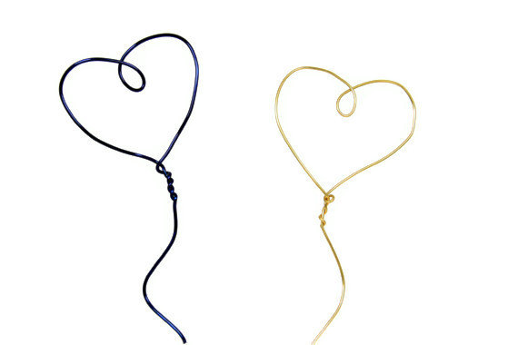 Mariage - Heart on a String Minimalist Wedding Cake Topper Two Heart Balloons