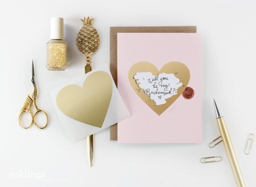 Свадьба - 6 Scratch-off "Will You Be My Bridesmaid / Maid of Honor" Cards // Pink and Gold Heart