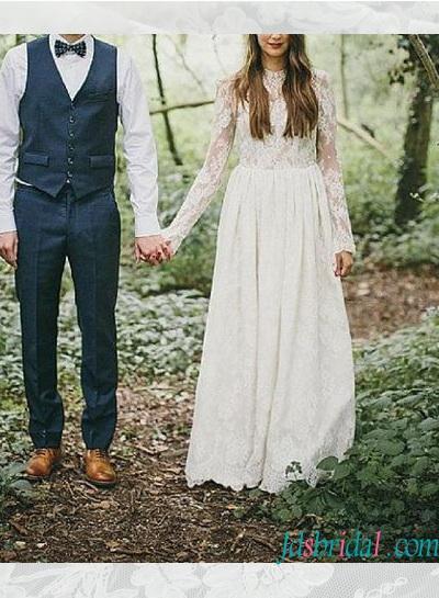 Wedding - H1576 Lace open back long sleeve woodland wedding dress