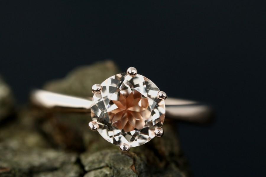 Wedding - Morganite Solitaire Ring 7mm/1.20 Carats Round Cut Morganite 14K Rose Gold Solitaire Engagement Ring Wedding Ring Anniversary Ring