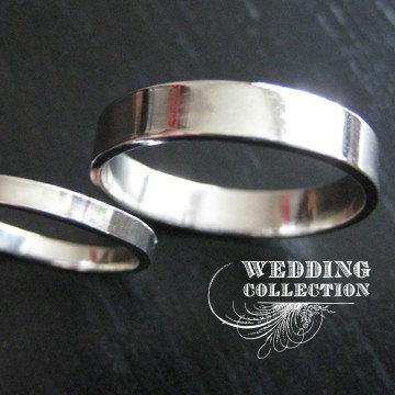 Wedding - Set Recycled Palladium Wedding Rings Simple and Polished