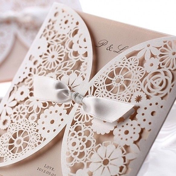 Wedding - White/Ivory Wedding - Cheap Lace Wedding Invitation #1364137