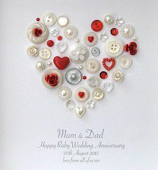 Hochzeit - Personalised Ruby Anniversary Heart Artwork