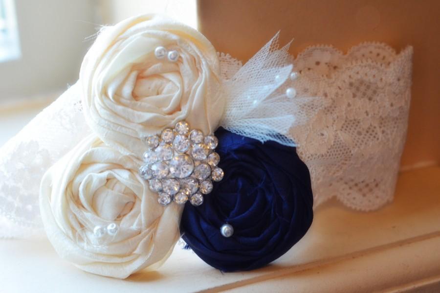 Mariage - Weddings Navy Blue Garter Something Blue Bridal Garter, Lace Bridal Garter