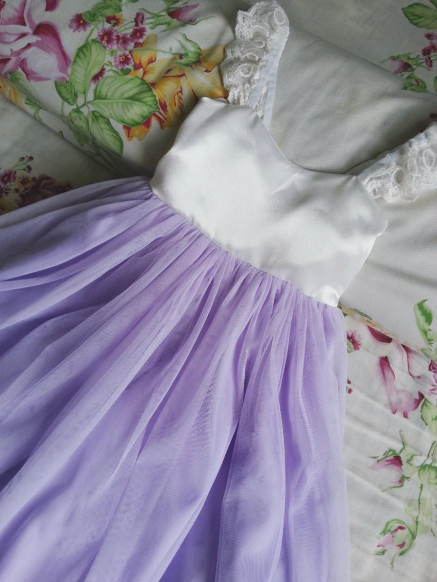 Mariage - Ivory and Lavender Flower Girls dress, Lilac flower girl dress, Lavender flower girl dress, Rustic flower girl dresses.