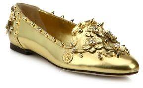 زفاف - Dolce & Gabbana Studded Metallic Leather Loafers