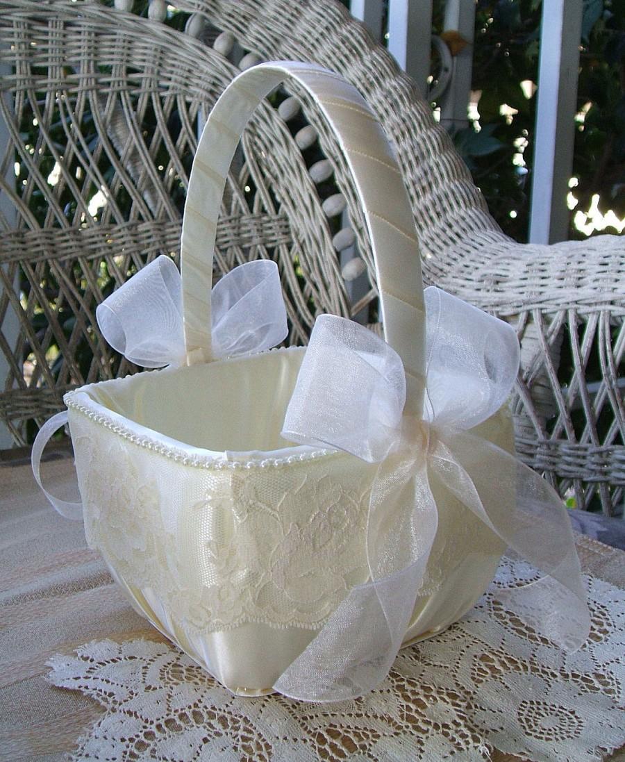 Wedding - Flower Girl Basket Square Wedding  Handmade ORGANZA Flowergirl White OR IVORY