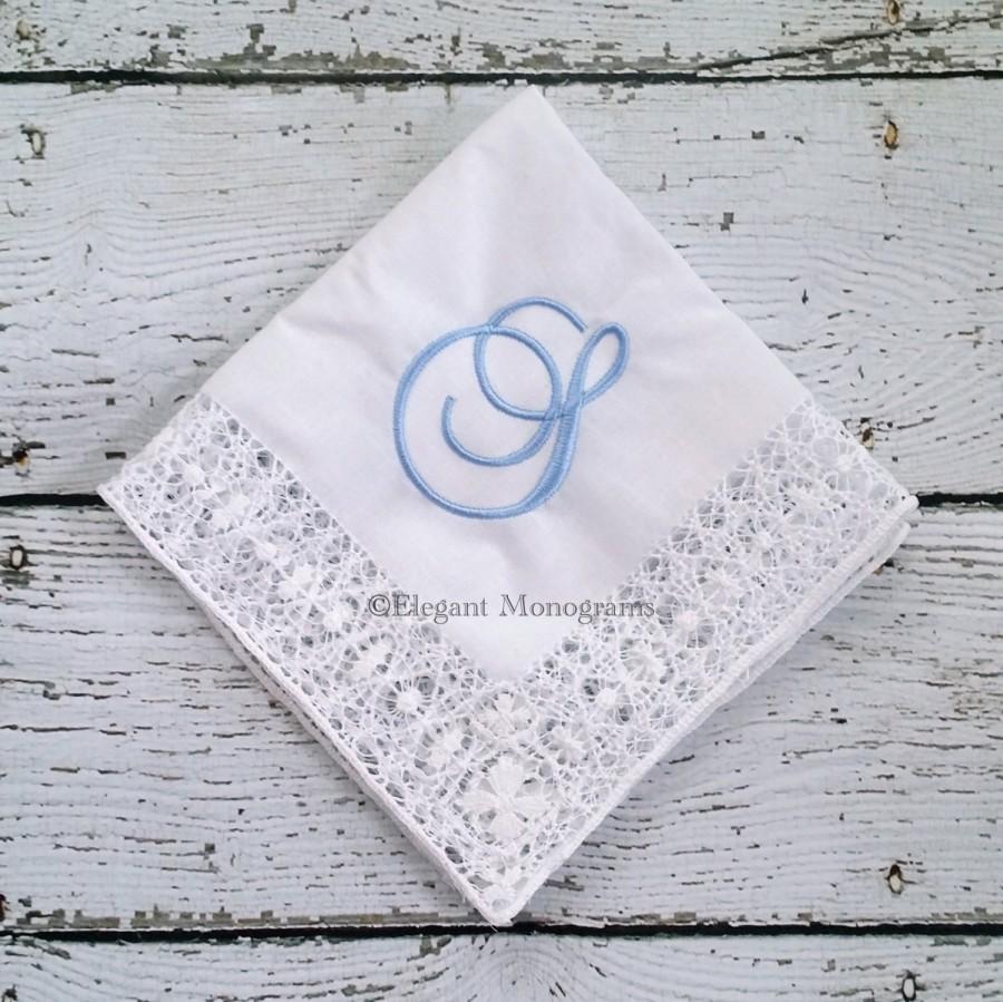 زفاف - Something Blue Bridal Monogrammed Wedding Handkerchief