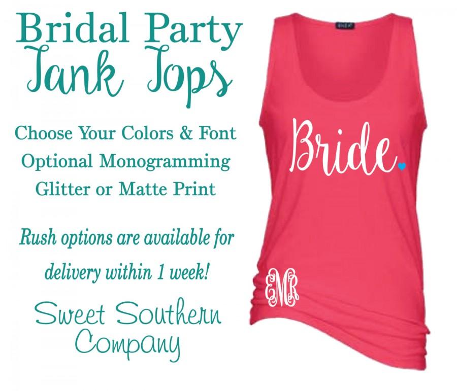 Wedding - Bridal Party Tank Tops - Wedding and Bachelorette Shirts - Choose Your Title, Sizes, Colors and Fonts