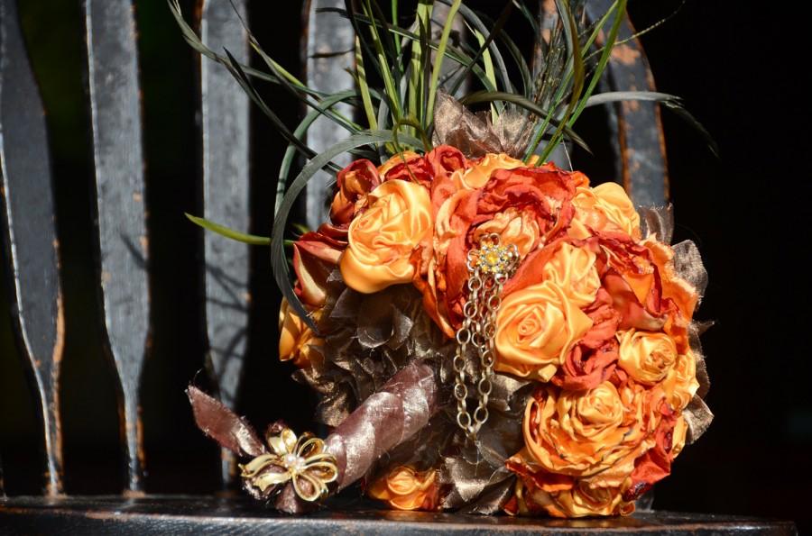 زفاف - Brooch Bouquet. Button Bouquet. Autumn Wedding. Halloween Wedding. Vintage Jewelry, Keepsake Bouquet. Orange Bouquet. Steampunk Bouquet.