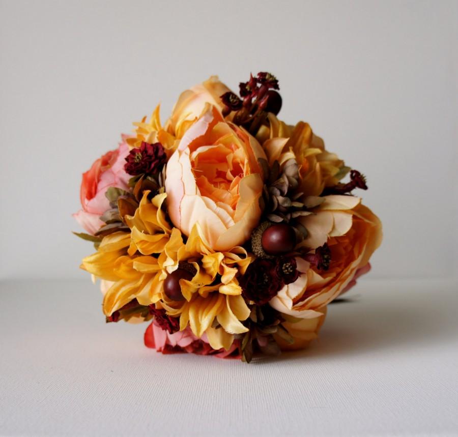 زفاف - Silk Wedding Bouquet, Fall Peony Bridal Bouquet, Silk Wedding Flowers, Vintage Wedding, Rustic Wedding, Bride, Bridesmaid