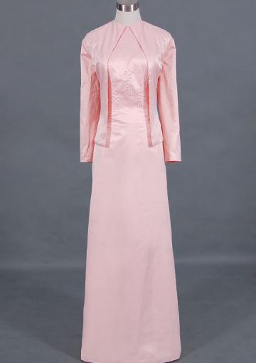 زفاف - Sleeveless Zipper Beading Pink Chiffon Ruched Floor Length