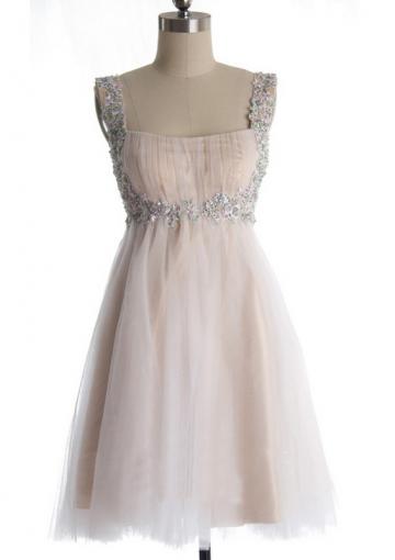 Mariage - Sleeveless Tulle Straps Crystals Short Length
