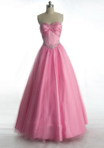 Hochzeit - Sweetheart Sleeveless Tulle Crystals Pink Floor Length Ball Gown
