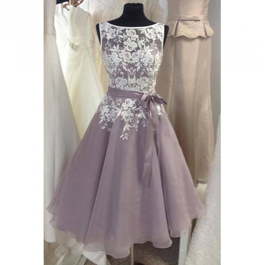 Hochzeit - New Arrival Knee Length Lace Bridesmaid Dress with Sash