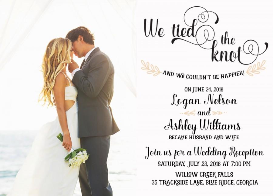 Свадьба - Wedding Reception invitation, We tied the Knot! Elopement Announcement