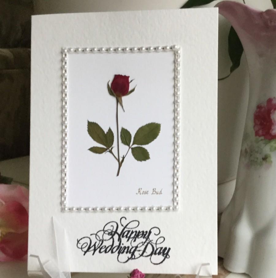 زفاف - Wedding wishes, marriage card, Happy Wedding Day, marriage wishes, pressed flower greeting card, rose framed with pearls