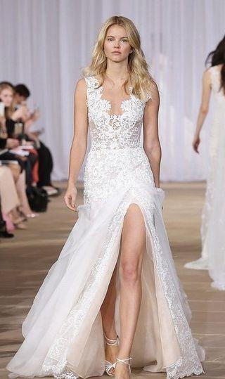 Mariage - Ines Di Santo 'Morning' Layered Lace & Organza Front Slit Gown (In Stores Only) 