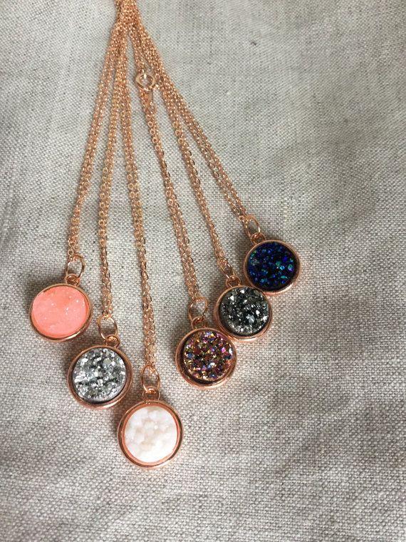 Mariage - Druzy Necklace, Rose Gold Necklace, Rose Gold Druzy, Faux Druzy Necklace, Druzy Pendant, Boho Jewelry, Druzy Necklace