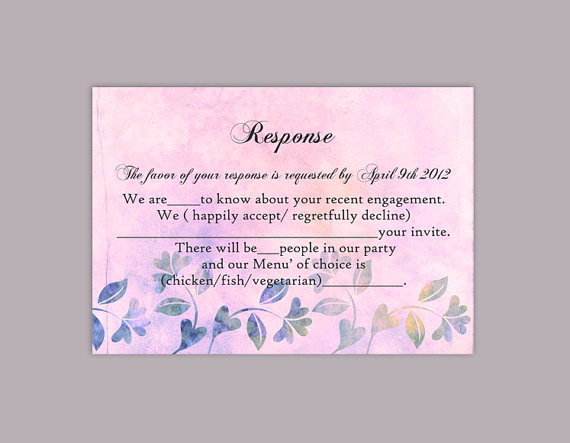 Hochzeit - DIY Rustic Wedding RSVP Template Editable Word File Instant Download Rsvp Template Printable Purple RSVP Cards Pink Rsvp Card Floral Rsvp
