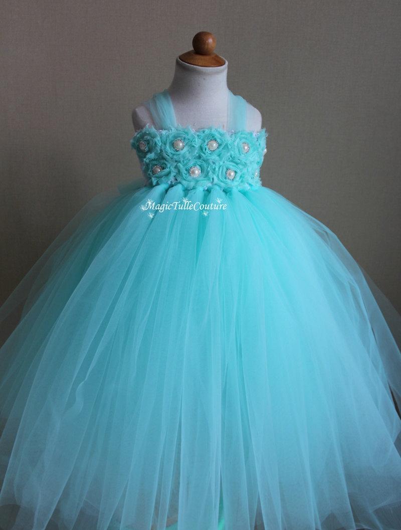 Mariage - Aqua Mint blue flower girl tutu dress birthday party dress toddler dress 1t2t3t4t5t6t7t8t9t10t Mint Blue