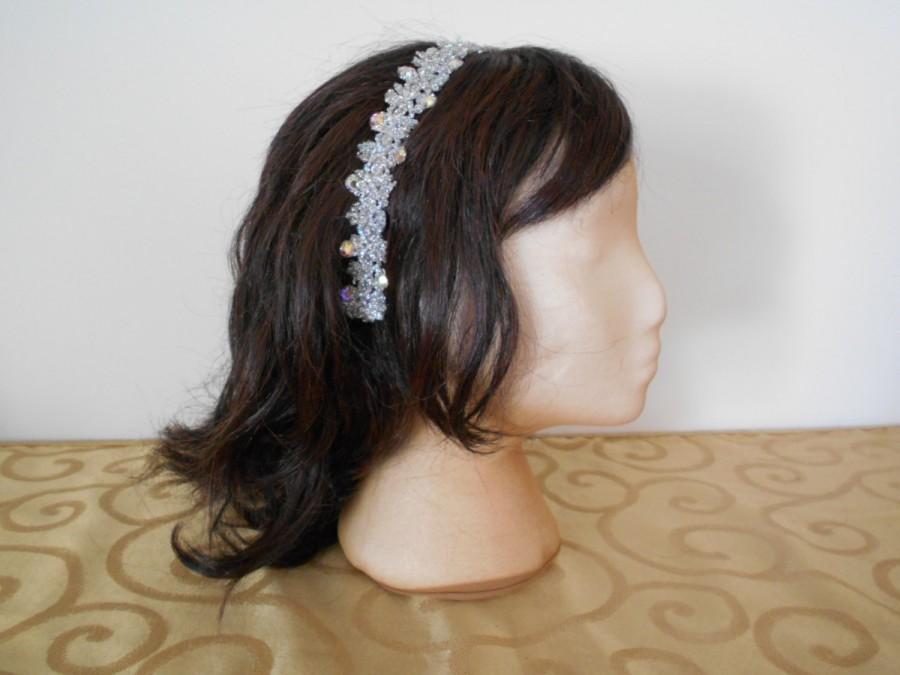 زفاف - Bridal, Wedding, Headpiece, Headband,  Handmade Silver Clear Glass  Crystals