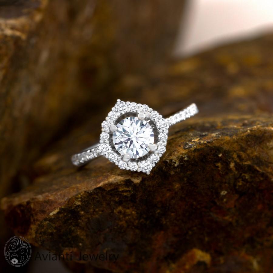 زفاف - Ring,Single Halo Diamond Ring, Victorian Style Engagement Ring, Engagement Ring, Round Diamond Engagement Ring,Single Halo Ring 