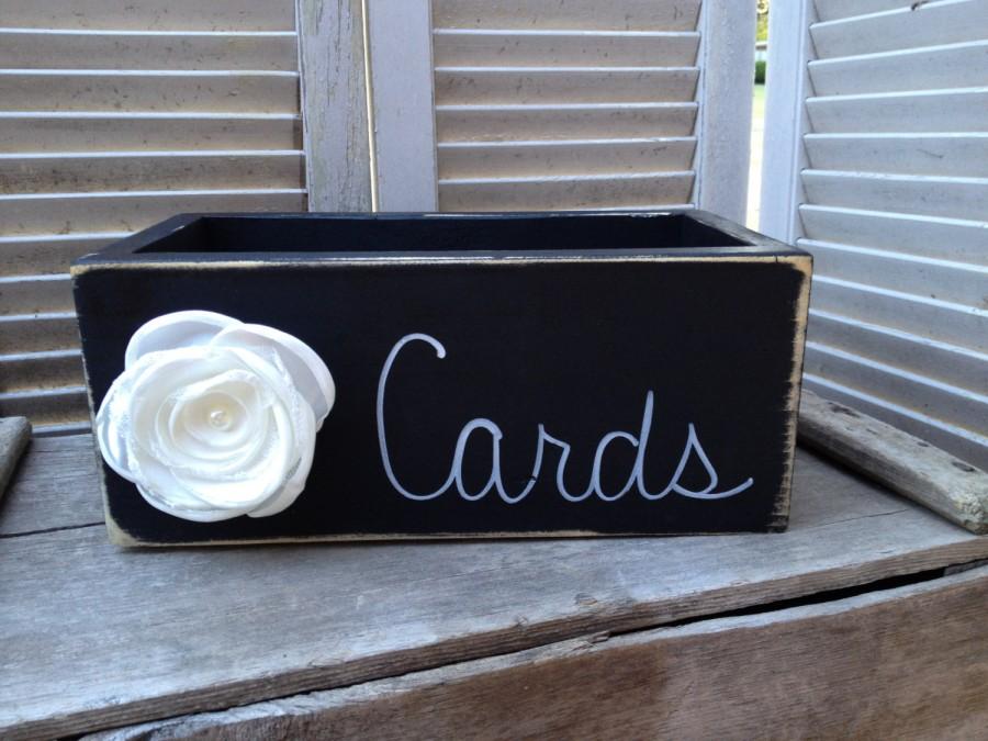 زفاف - Rustic Black and White Wedding Cards Box, Wooden Wedding Cards Holder, Distressed Cards Box