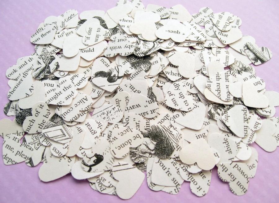 زفاف - 500 Alice In Wonderland Heart Novel Book Confetti - Wedding Vintage Table Decor Hearts