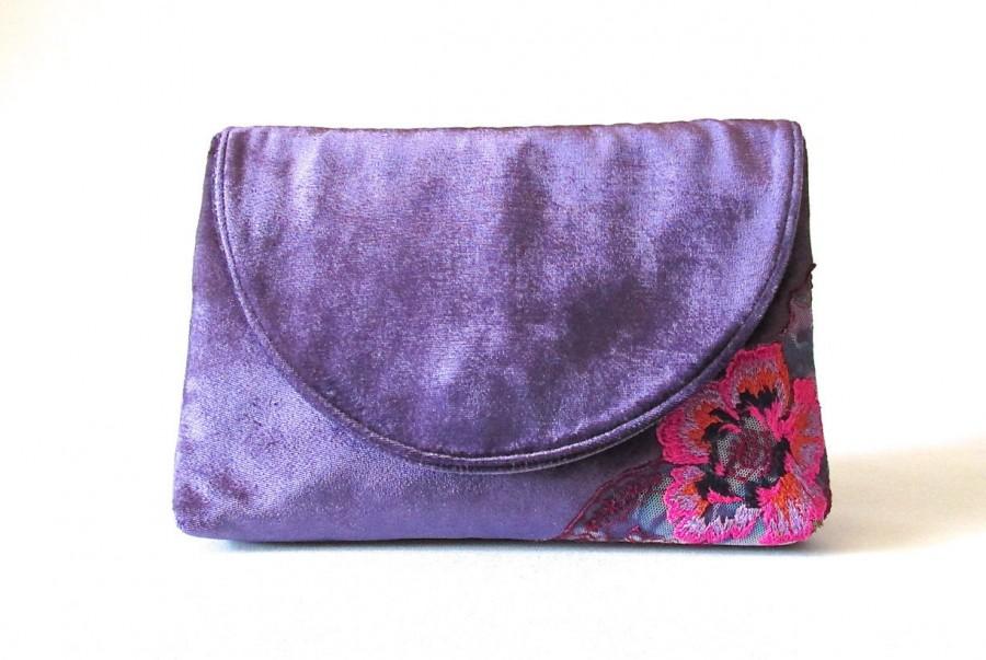 زفاف - Purple Wedding Clutch, Velvet bridal clutch, lace bridesmaid clutch, pink floral lace clutch purse,  wedding gift