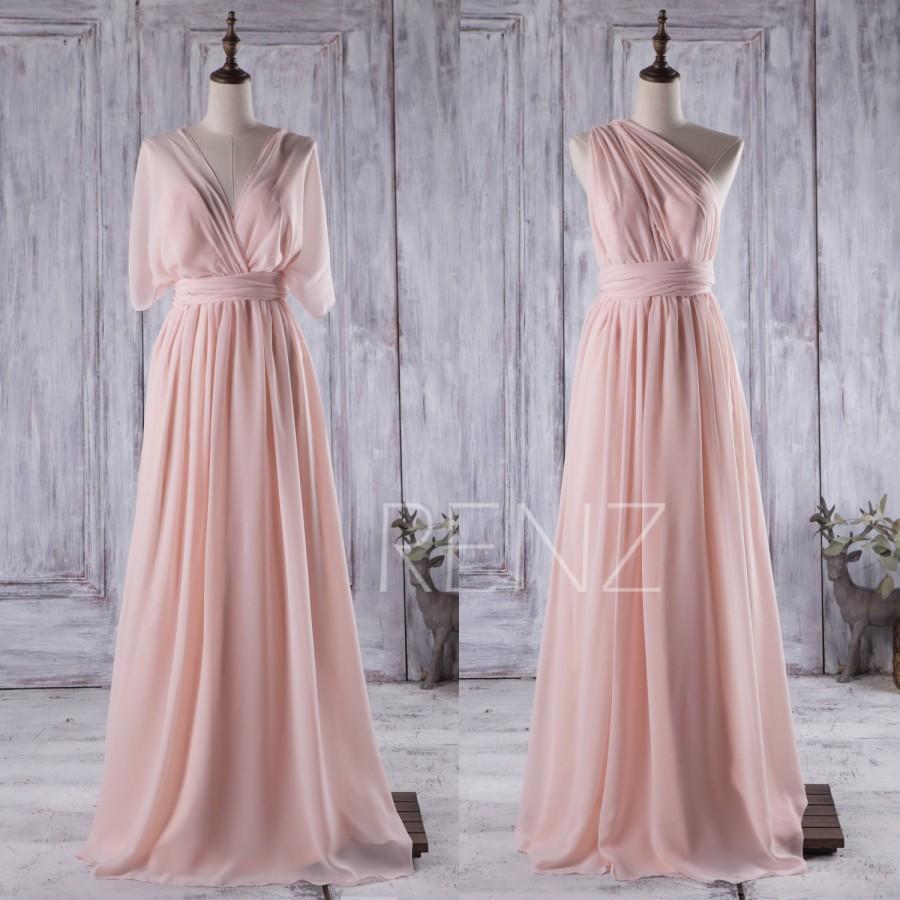 Wedding - 2016 Peach Convertible Bridesmaid Dress,Long Chiffon Wedding Dress, Illusion Neck Prom Dress, Backless Evening Gown Floor Length (C003)