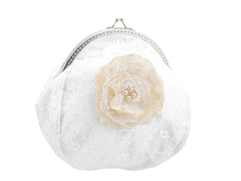 Mariage - ivory and white lace bride handbag, bridal  clutch bag, womens purse bag, wedding, formal, vintage style, bridesmaid clutch handbag 1495-1