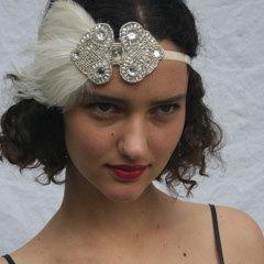 زفاف - Silver Wedding Headpiece, 1920s Bridal Headpiece, Glamorous Ivory Feather Headpiece Great Gatsby
