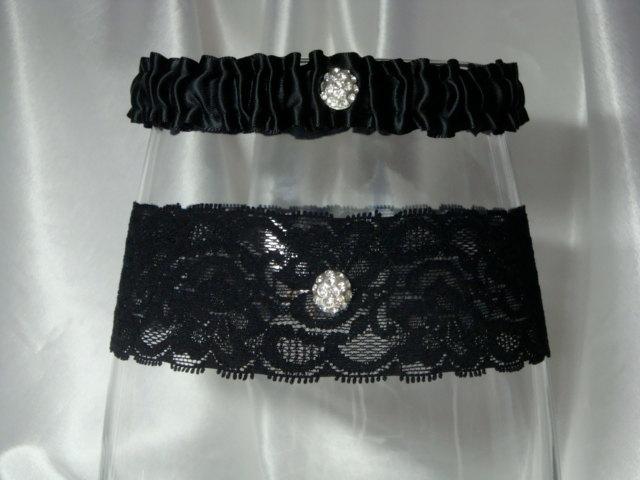 Mariage - Black Lace and Satin Garter Set
