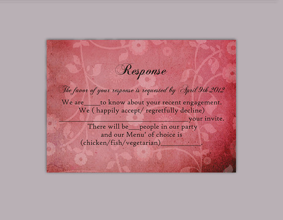 Свадьба - DIY Rustic Wedding RSVP Template Editable Word File Instant Download Rsvp Template Printable RSVP Card Wine Red Rsvp Vintage Floral Rsvp