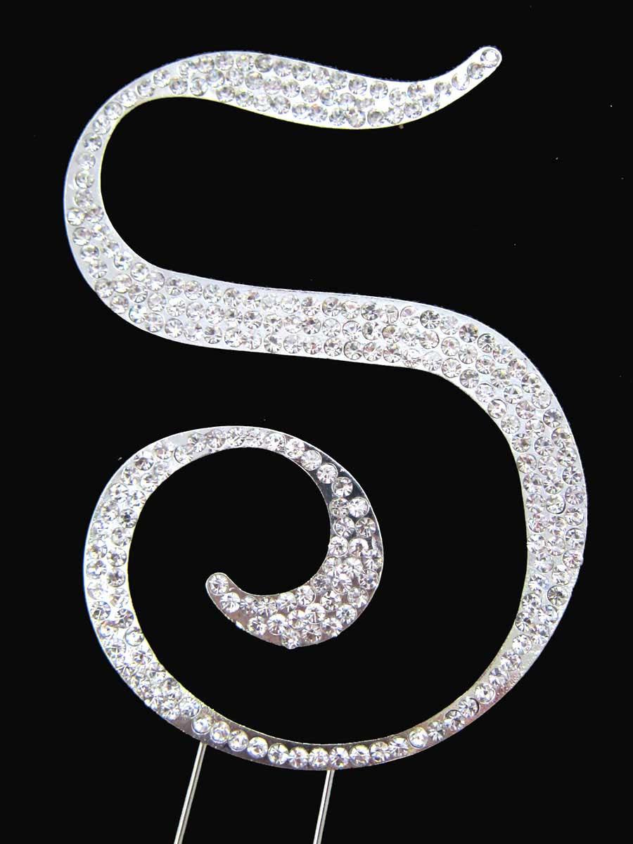 زفاف - Crystal Rhinestone Covered Silver Monogram Wedding Cake Topper Letter "S"