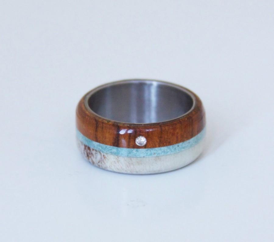 زفاف - Titanium Ring Cocobolo Antler ring titanium // antler ring band men woman jewelry handmade turquoise mens ring