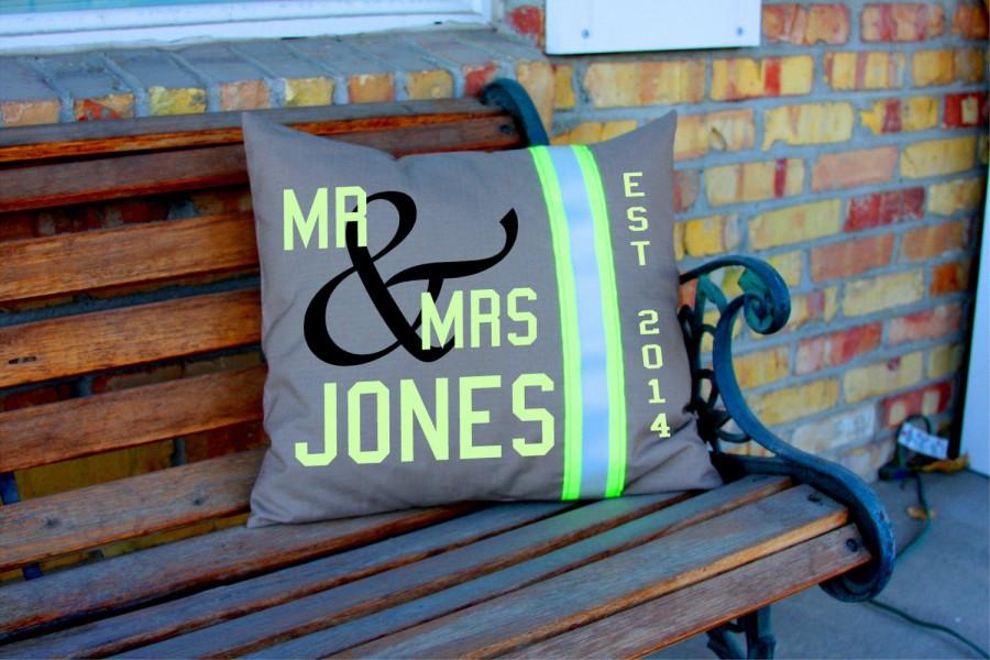 Mariage - Wedding Pillow Firefighter Themed Personalized with Last Name