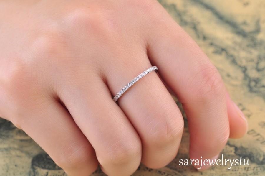 Mariage - Half eternity band diamond ring/14k white gold diamond ring/23 diamonds weight 0.18carat /Anniversary jewelry/Christmas gift/Wedding jewelry