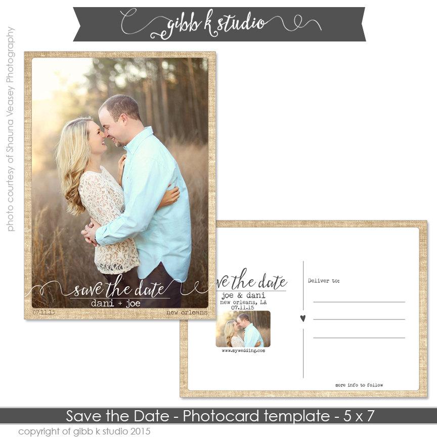 Mariage - INSTANT DOWNLOAD - Save the Date Postcard with fine burlap accent - Vertical card template - Save the date - flat 5 x 7 & 4 x 6 - B1474