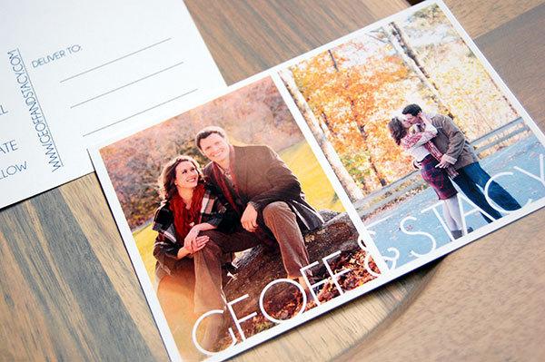 Wedding - Modern Photo Save the Date Postcard, Two Picture Save the Date, Customized Save the Date Postcard Design, White and Black