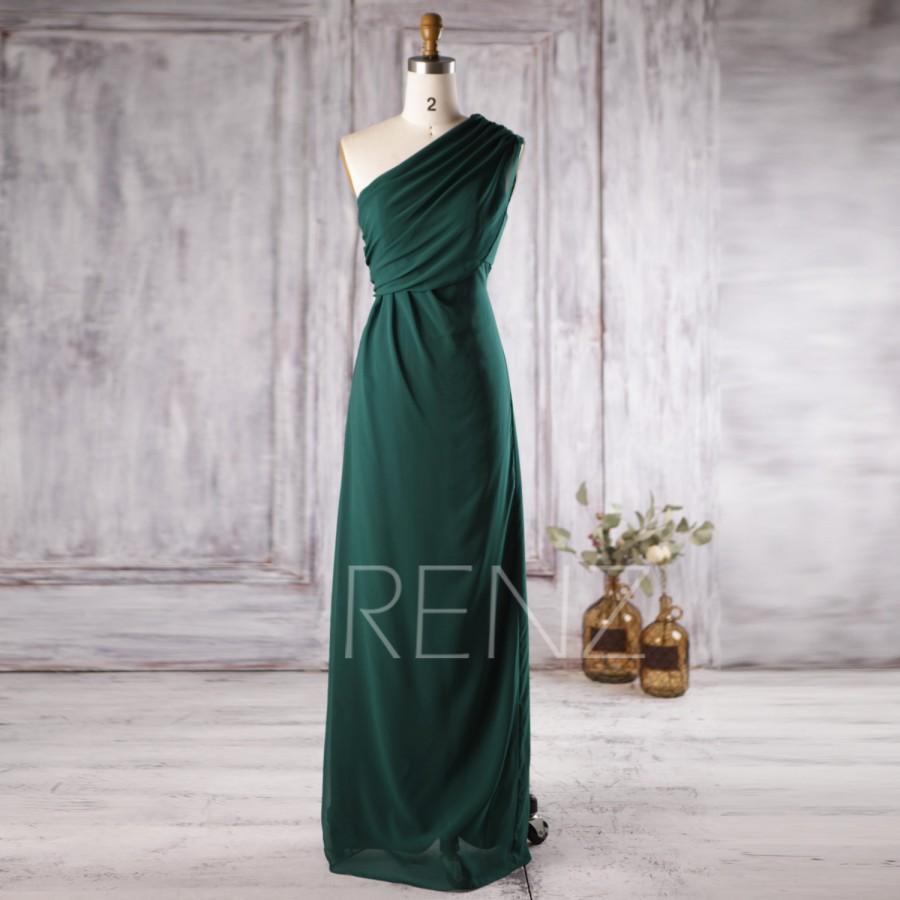 Wedding - 2016 Dark Green Bridesmaid Dress, Long Chiffon Wedding Dress, One Shoulder Prom Dress, Asymmetric Maxi Dress, Cocktail Dress Floor (L102)