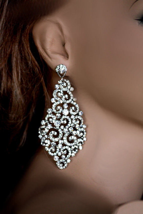 زفاف - Big Bridal Earrings, Swarovski Crystal Earrings, Wedding Chandelier Earrings, Statment Earrings, Large Earrings (Kamilita) Listing Stats